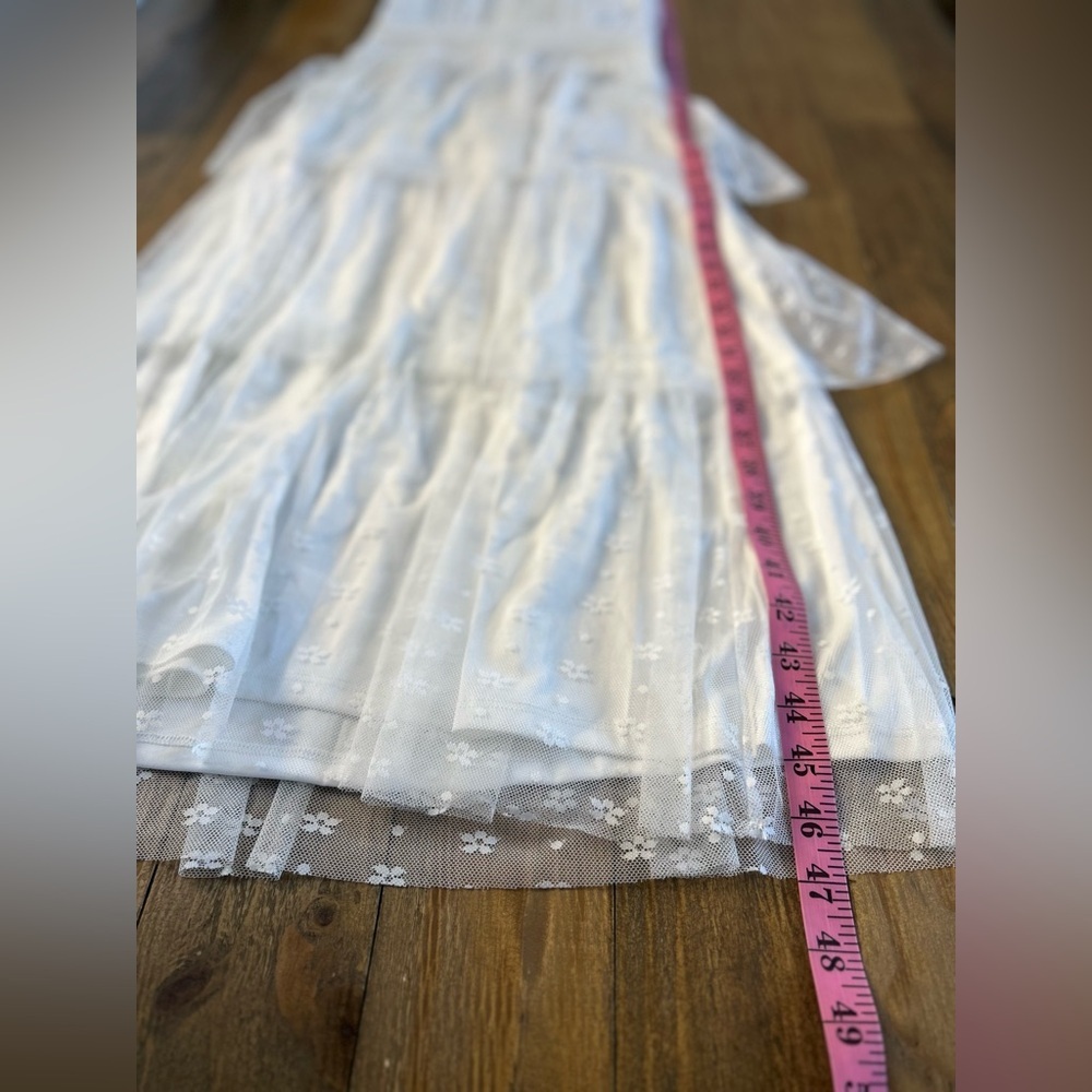LULUS Positively Precious White Floral Mesh Tiered Halter Midi Dress A-line - Picture 9 of 10